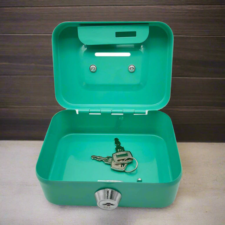 GREEN LOCKABLE MINI CASH BOX WITH HANDLE - SECURE YOUR MONEY & VALUABLES - NickAlly
