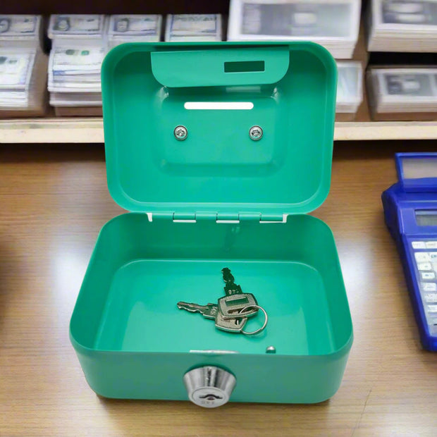 Green Lockable Mini Cash Box with Handle – Secure Portable Money & Valuables Storage