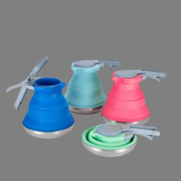 Light Green 1.5L Collapsible Silicone Camping Kettle - Portable Foldable Travel Water Boiler, Stainless Steel Base - NickAlly