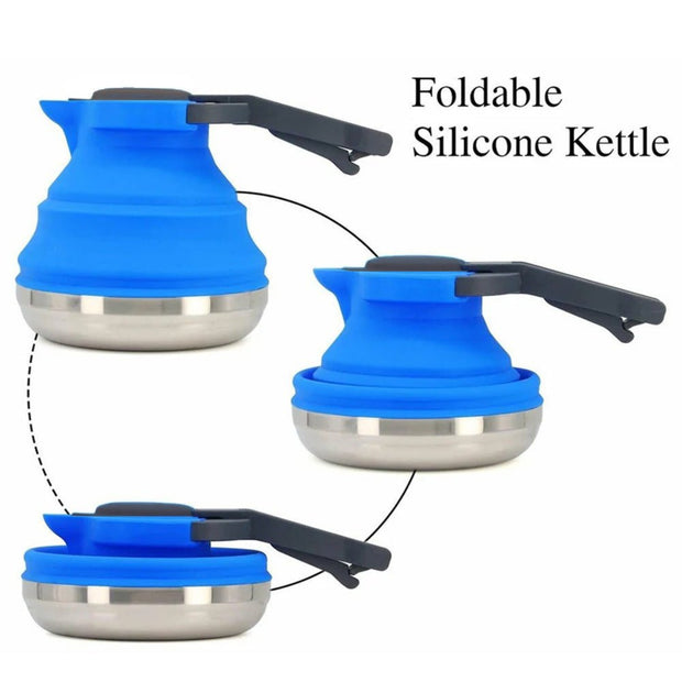 Light Green 1.5L Collapsible Silicone Camping Kettle - Portable Foldable Travel Water Boiler, Stainless Steel Base - NickAlly