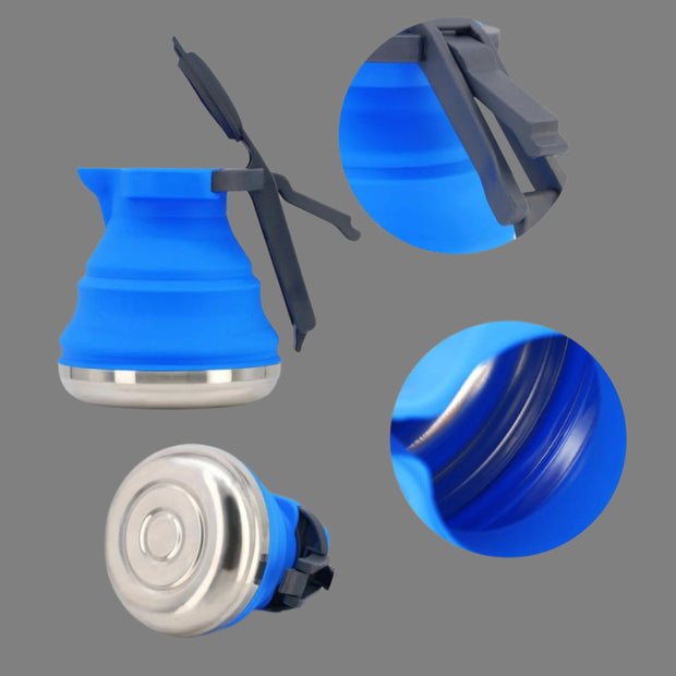 Light Green 1.5L Collapsible Silicone Camping Kettle - Portable Foldable Travel Water Boiler, Stainless Steel Base - NickAlly