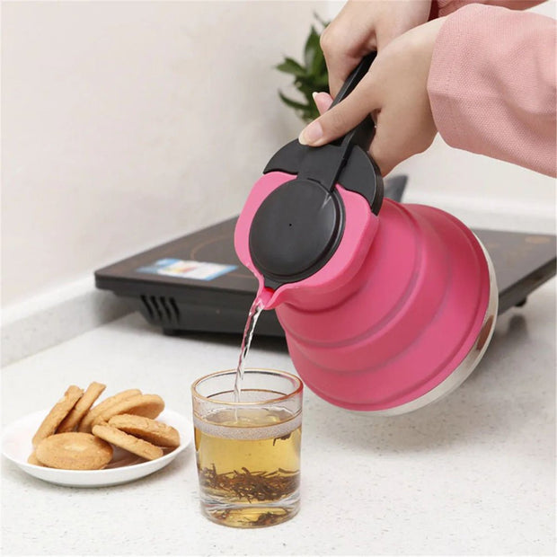 Light Green 1.5L Collapsible Silicone Camping Kettle - Portable Foldable Travel Water Boiler, Stainless Steel Base - NickAlly
