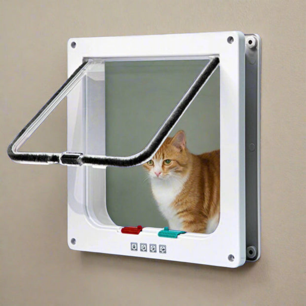 Secure 4 - Way Locking Pet Door for Cats & Small Dogs - Easy Access Flap for Doors, Walls & Glass(Size M) - NickAlly