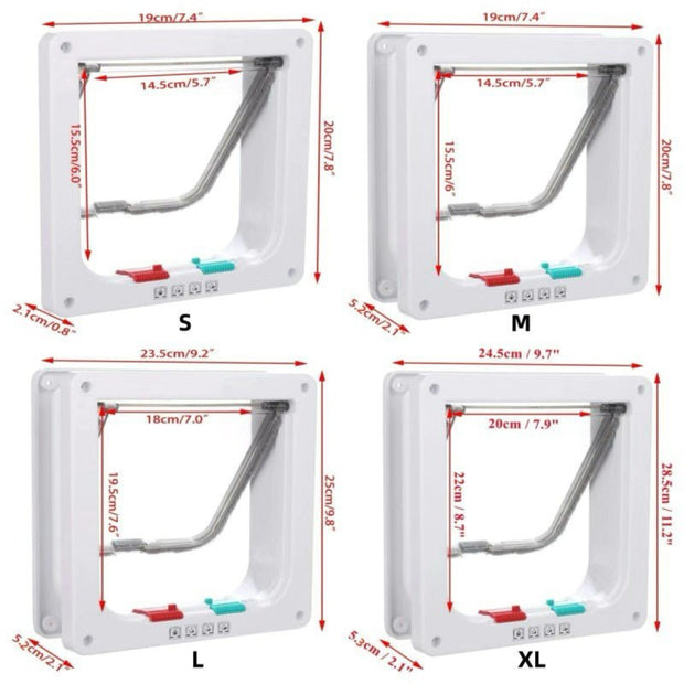 Secure 4 - Way Locking Pet Door for Cats & Small Dogs - Easy Access Flap for Doors, Walls & Glass(Size M) - NickAlly
