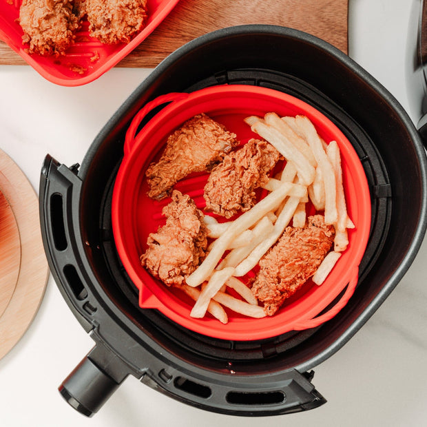 COLLAPSIBLE ORANGE SILICONE AIR FRYER & MICROWAVE COOKING BOWL - NickAlly