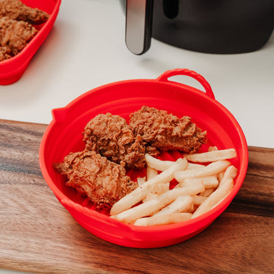 COLLAPSIBLE ORANGE SILICONE AIR FRYER & MICROWAVE COOKING BOWL - NickAlly